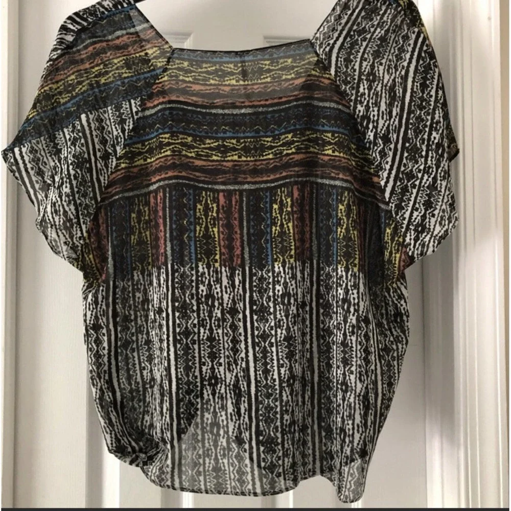 Free People Blouse Women's XS Multicolor Abstract‎ Sheer Square Neck